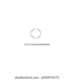 Estrutura do esqueleto de 1,3,5,7-ciclooctatetraeno Ilustração esquemática do composto polieno. Diagrama simples, fórmula química.