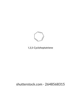 Estrutura esquelética do 1,3,5-cicloheptatrieno Ilustração esquemática do composto cíclico de hidrocarbonetos insaturado. Diagrama simples, fórmula química.