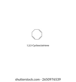 Estrutura esquelética do 1,3,5-ciclooctatrieno Ilustração esquemática do composto de Trieno. Diagrama simples, fórmula química.
