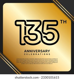 135th anniversary celebration template design with simple and luxury style in golden color, vector template