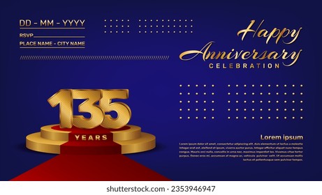 135th anniversary celebration vector template with 3D numbers style and golden stage, Vector template