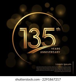 135th Anniversary logo design with double line numbers. Golden anniversary template. Vector Logo Template