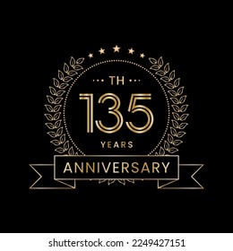 135th Anniversary logo design with laurel wreath for celebration event, invitation, banner, poster, flyer, greeting card. Line Art Design, Logo Vector Illustration