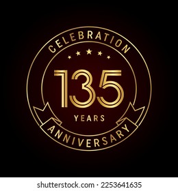 135-jähriges Template Design-Konzept mit goldenem Band für Jubiläumsfeier. Logo-Vektor-Vorlage