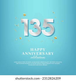 135th anniversary vector template with a white number and confetti spread on a gradient background