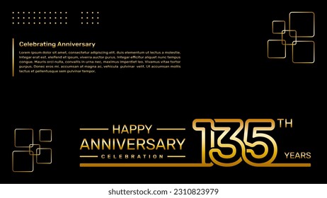 135th year anniversary template design with gold color, vector template illustration