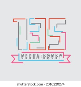 135th Years Anniversary Logo Birthday Celebration Abstract Design Vector Illustration.