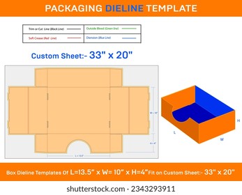 13.5x10x4 inch Standard Tray Box Dieline Template