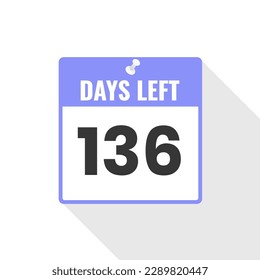 136 Days Left Countdown sales icon. 136 days left to go Promotional banner