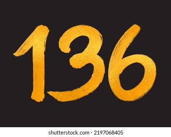 136 Number logo vector illustration, 136 Years Anniversary Celebration Vector Template,  136th birthday, Gold Lettering Numbers brush drawing hand drawn sketch, number logo design for print, t shirt