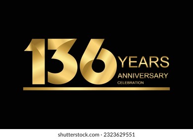 136 year anniversary vector banner template. gold icon isolated on black background.