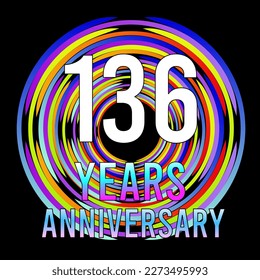 136 years anniversary, for anniversary and anniversary celebration logo, vector design colorful isolated on  black background