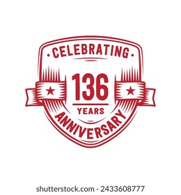 136 years anniversary celebration shield design template. 136th anniversary logo. Vector and illustration.