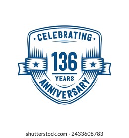 136 years anniversary celebration shield design template. 136th anniversary logo. Vector and illustration.