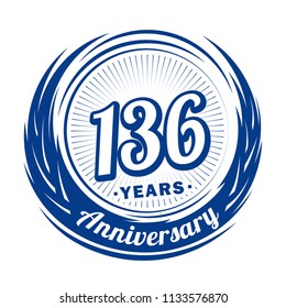 136 years anniversary. Anniversary logo design. 136 years logo.