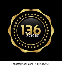 136 years celebration logo. golden anniversary emblem. designed for celebration card, greeting card and invitation card.