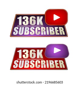 136K subscriber banner template Vector illustration and nice  red, violet,gold, black color