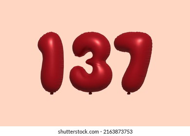 137 3d number balloon made of realistic metallic air balloon 3d rendering. 3D Red helium balloons for sale decoration Party Birthday, Celebrate anniversary, Wedding Holiday. Vector illustration