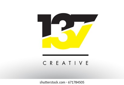 137 Black and Yellow Number Logo Design cut in half.