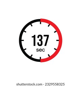 137 seconds timer clock. 137 sec stopwatch icon countdown time digital stop chronometer.