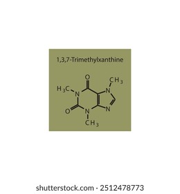 1,3,7 Trimethylxzanthine esqueleto estrutura ilustração esquemática, molécula de nucleobase.