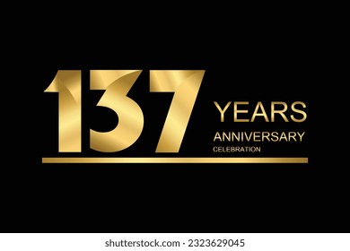 137 year anniversary vector banner template. gold icon isolated on black background.