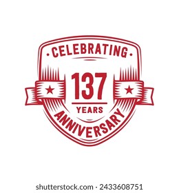 137 years anniversary celebration shield design template. 137th anniversary logo. Vector and illustration.