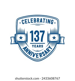 137 years anniversary celebration shield design template. 137th anniversary logo. Vector and illustration.