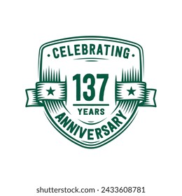 137 years anniversary celebration shield design template. 137th anniversary logo. Vector and illustration.