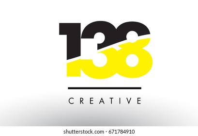 138 Black and Yellow Number Logo Design cut in half.