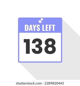 138 Days Left Countdown sales icon. 138 days left to go Promotional banner