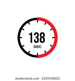 138 seconds timer clock. 138 sec stopwatch icon countdown time digital stop chronometer.