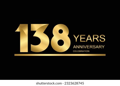 138 year anniversary vector banner template. gold icon isolated on black background.