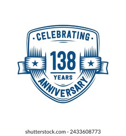 138 years anniversary celebration shield design template. 138th anniversary logo. Vector and illustration.