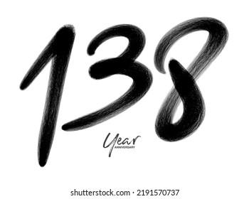 138 Years Anniversary Celebration Vector Template, 138 number logo design, 138th birthday, Black Lettering Numbers brush drawing hand drawn sketch, number logo design vector illustration