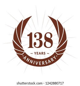 138 years anniversary. Elegant anniversary design. 138 years logo.