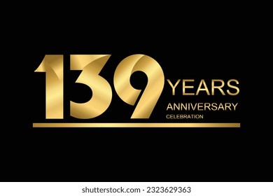 139 year anniversary vector banner template. gold icon isolated on black background.