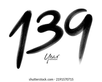 139 Years Anniversary Celebration Vector Template, 139 number logo design, 139th birthday, Black Lettering Numbers brush drawing hand drawn sketch, number logo design vector illustration