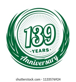 139 years anniversary. Anniversary logo design. 139 years logo.