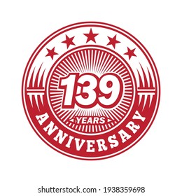 139 years anniversary. Anniversary logo design. Vector and illustration.