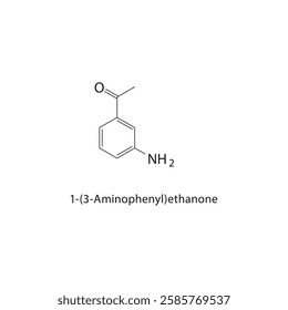 1-(3-Aminophenyl)ethanone skeletal structure.Aminoketone compound schematic illustration. Simple diagram, chemical formula.