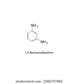 1,3-Benzenediamine skeletal structure.Diamine compound schematic illustration. Simple diagram, chemical formula.