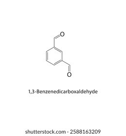 1,3-Benzenedicarboxaldehyde skeletal structure.Aldehyde compound schematic illustration. Simple diagram, chemical formula.