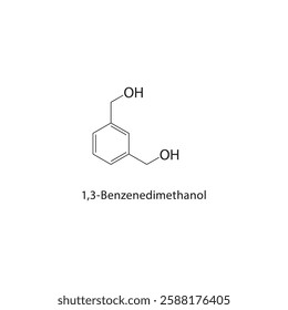 1,3-Benzenedimethanol skeletal structure.Alcohol compound schematic illustration. Simple diagram, chemical formula.