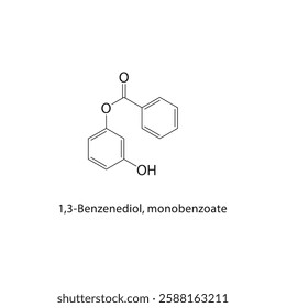 1,3-Benzenediol, monobenzoate skeletal structure.Benzoate compound schematic illustration. Simple diagram, chemical formula.