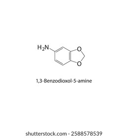 1,3-Benzodioxol-5-amine skeletal structure.Dioxole compound schematic illustration. Simple diagram, chemical formula.