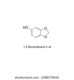 1,3-Benzodioxol-5-ol skeletal structure.Phenol compound schematic illustration. Simple diagram, chemical formula.