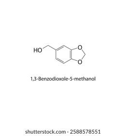 1,3-Benzodioxole-5-methanol skeletal structure.Alcohol compound schematic illustration. Simple diagram, chemical formula.