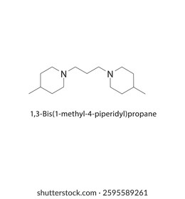 1,3-Bis(1-methyl-4-piperidyl)-propane skeletal structure. Piperidine Derivative compound schematic illustration. Simple diagram, chemical formula.