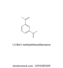 1,3-Bis(1-methylethenyl)-benzene skeletal structure. Styrene Derivative compound schematic illustration. Simple diagram, chemical formula.